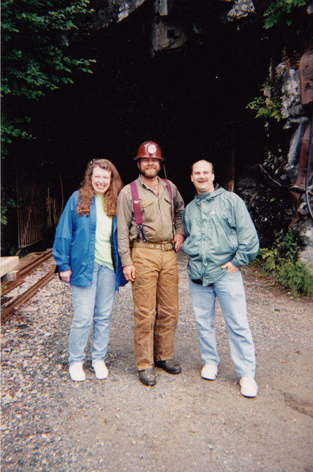 Posing with Ziggy the miner, A.J. Mine Gastineau Mill, Juneau