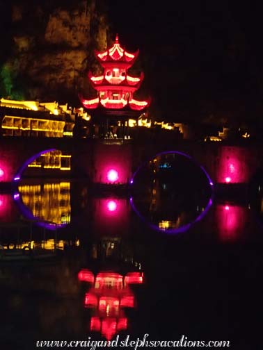 Zhusheng Bridge is illuminated at night