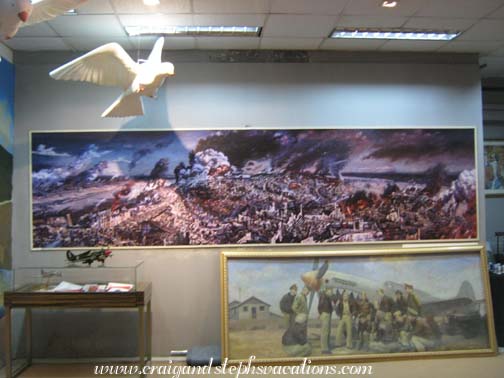 Painting of Chongqing during WWII, and painting of Flying Tiger planes, Flying Tigers Exhibition Hall