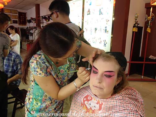 Steph gets Sichuan opera makeup applied