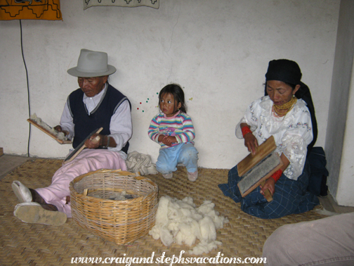 Jose Carlos de la Torre and his wife demonstrate hand carding wool