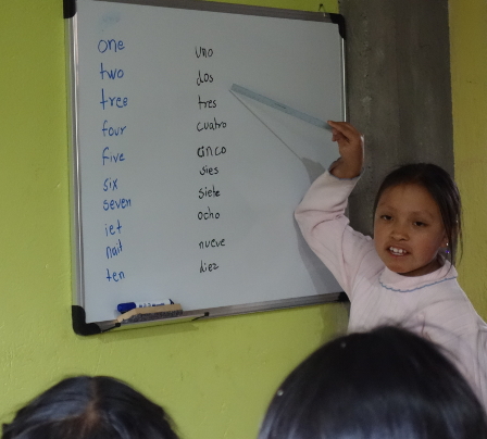 Sisa teaches English to Shina and Yupanqui