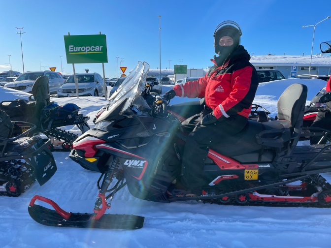 Preparing to leave Kittilä Airport by snowmobile