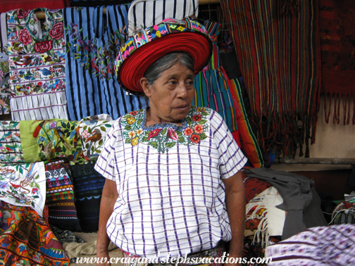 Mayan woman models traditional Santiago Atitlan head wrap