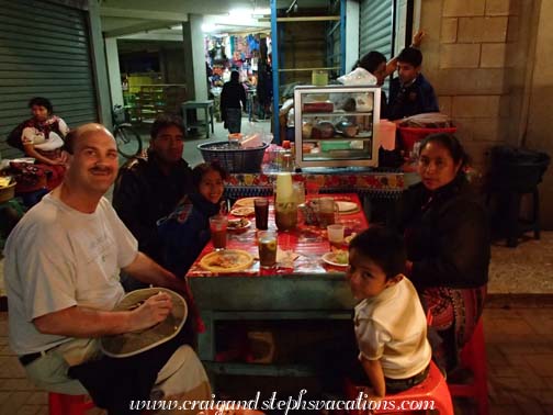 A snack at the market: Craig, Aracely, Humberto, Paulina, and Eddy