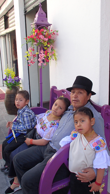 Yupanqui, Sisa, Antonio, and Shina on Leather Street in Cotacachi