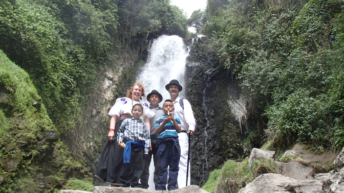 Steph, Yupanqui, Antonio, Eddy, and Craig at Peguche Falls