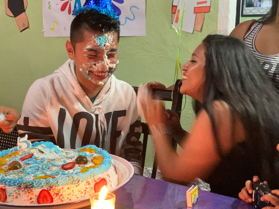 Cristian gets a face full of cake