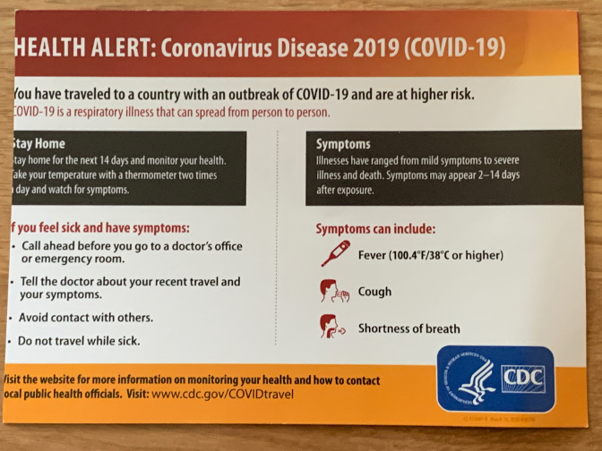 CDC handout given to us on arrival at Logan Airport