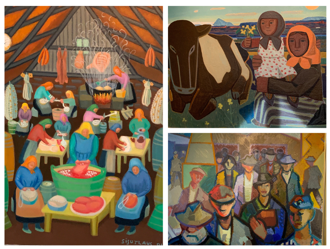 Colorful paintings depicting daily life in Iceland, Culture House