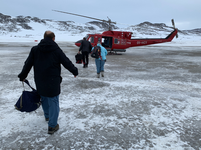 Boarding the helicopter in Kulusuk