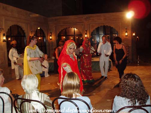 Steph joins the Rajasthani folk dancing at the Gorbandh Palace