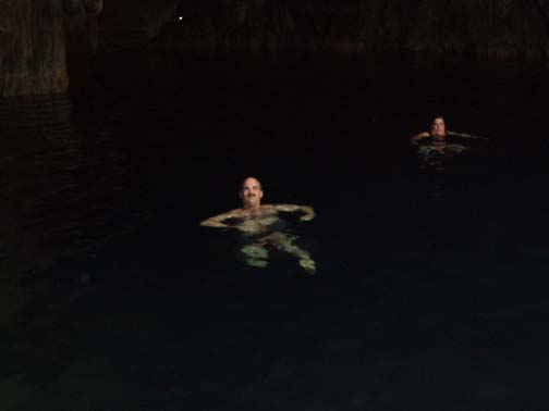 Craig and Julia swimming at Cenote Chelentun