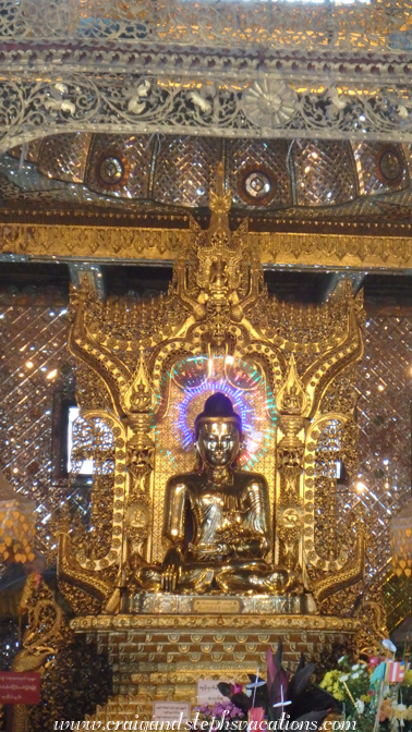 The Buddha statue in the temple at Botataung Pagoda was built in 1859 for Mandalay Palace