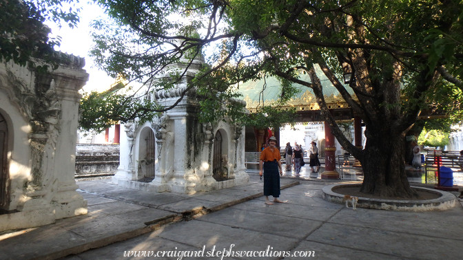 Craig enjoys the shade between pagodas at Kuthadow Pagoda