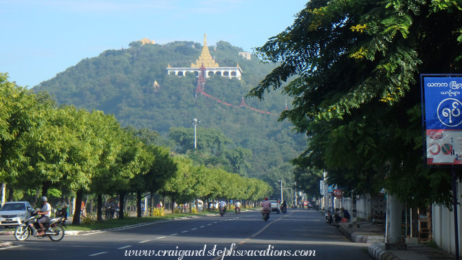 Approaching Mandalay Hill on our trishaws
