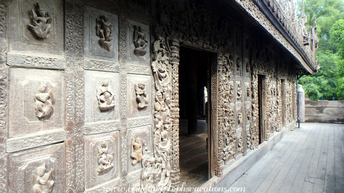 Carved teak of Shwenandaw Kyuang, the Golden Palace Monastery