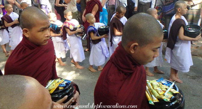 Orphaned monks wear white robes