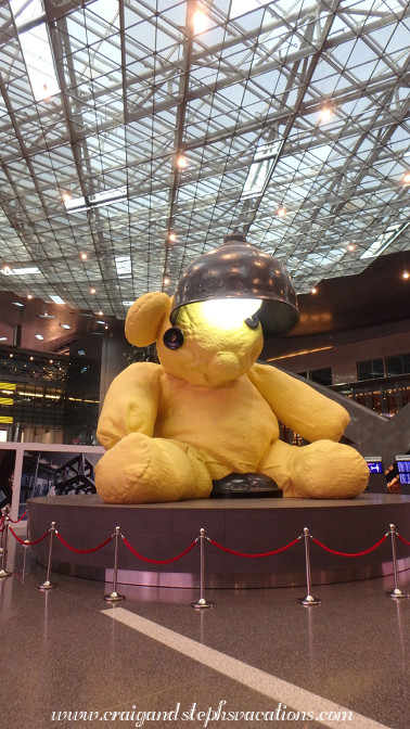 The teddy bear lamp statue, from which all points within the airport are measured, Hamid International Airport