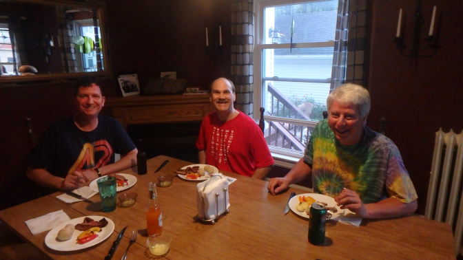 Tyson, Craig, and Steve enjoying Tyson's delicious home-cooked dinner