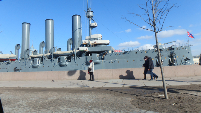 Cruiser Aurora,  which fired a blank shot to signal the storming of the Winter Palace in the Red October revolution of 1917
