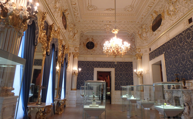 Blue Room, Shuvalov Palace, which houses 14 Faberge eggs