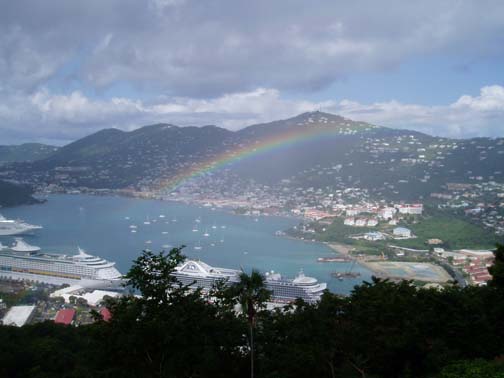 Rainbow over the cruise ships, taken from Paradise Point