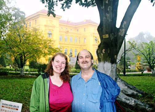 Steph and Craig in front of the Presidential Palace