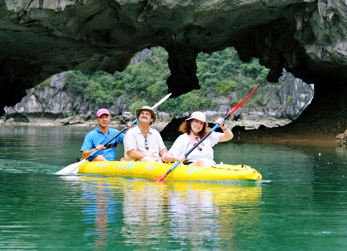 Sea Canoe Cuong, Craig, and Steph kayaking at Halong Bay (photo courtesy of Cuong)