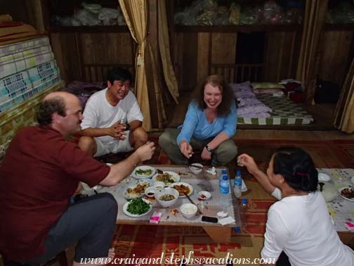 Dinner at the guest house: rice wine with the hostesses