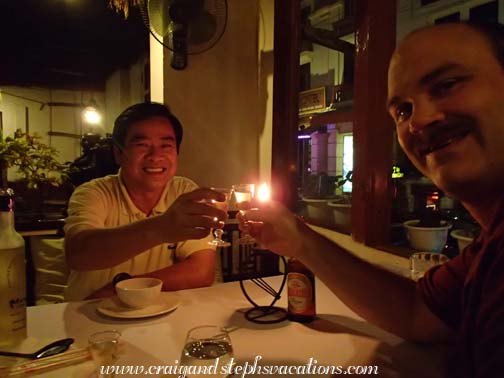 Cuong and Craig drink a toast at Nature Bar & Grill