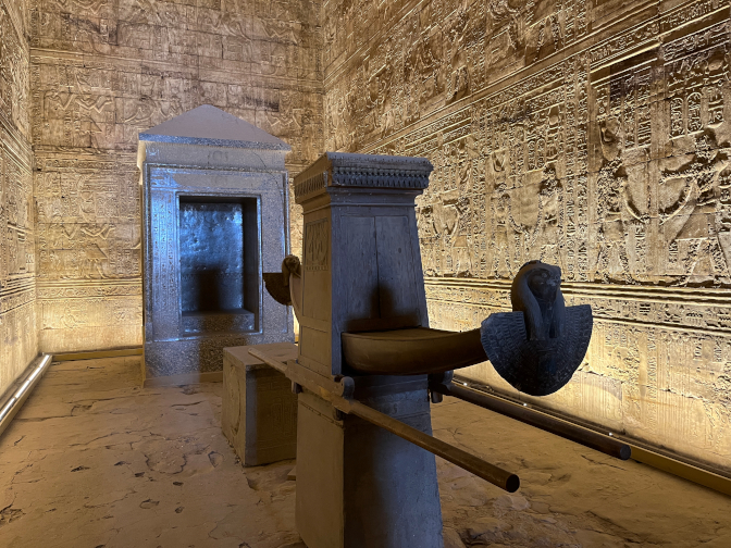 Replica barque at the sanctuary of the Edfu Temple