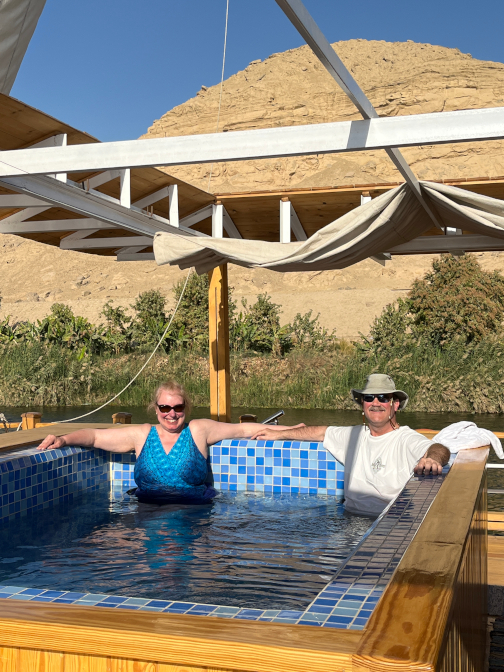 Enjoying the jacuzzi aboard the Dahabiya Safiya