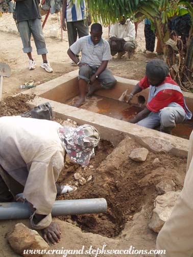 Running pipes from the existing water basin