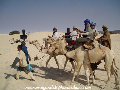 Heading north on camels - Steph, Tina, Craig, & Susan