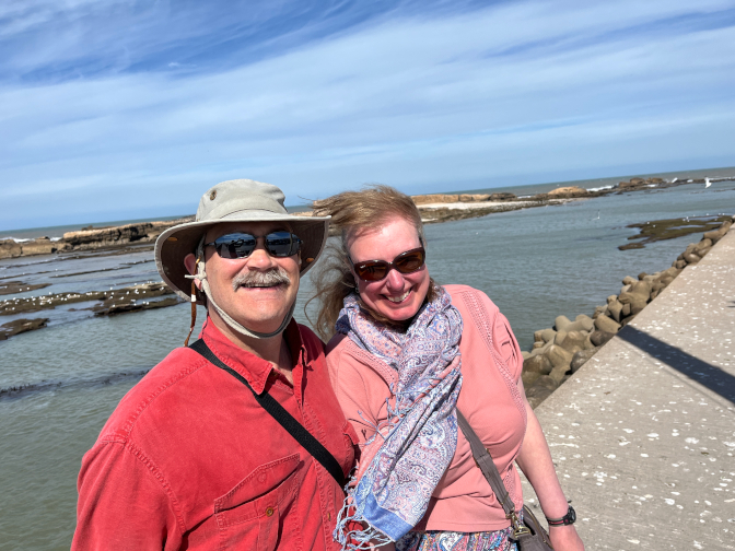 Walking on the sea walls at the port