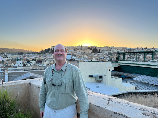 Craig on the rooftop deck of Karawan Riad 