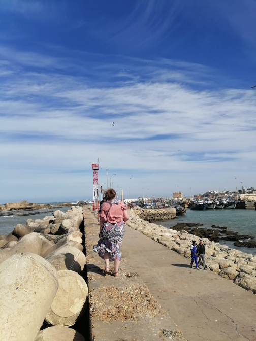 Walking on the sea walls at the port