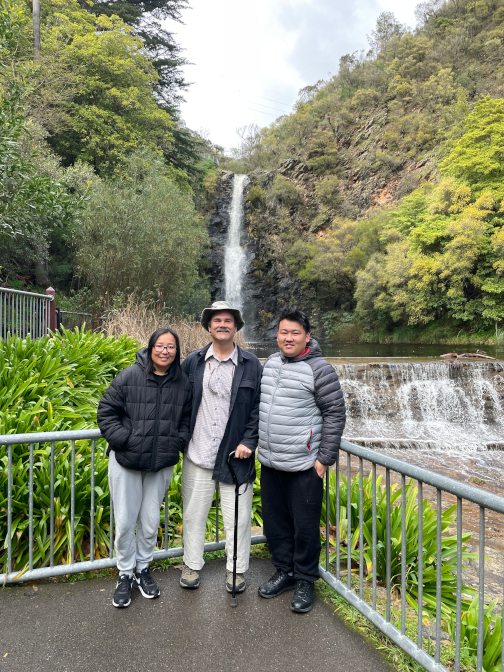 Tshering Om, Craig, and Tshering Wangchuk at First Falls, Waterfall Gully