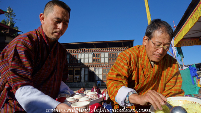 Serving butter tea and rice