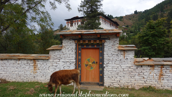 Looking up at Paro Rinpung Dzong