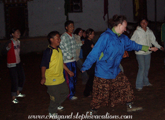 Teaching the kids (including Sonam Tshering, in yellow) the Electric Slide in 2007