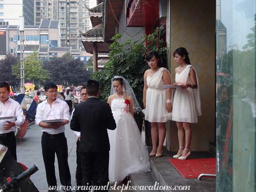 Wedding party welcoming guests