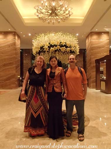 With our new friend Athena at the Shangri La Hotel