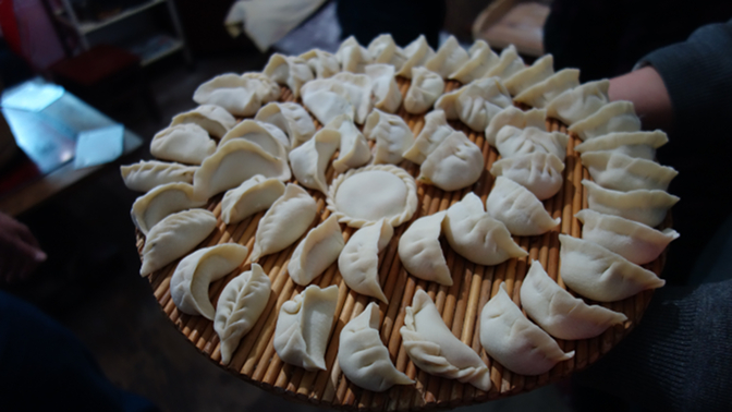 Dumplings ready for the wok