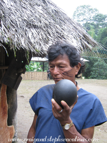 Carlos with a stone from the waterfall