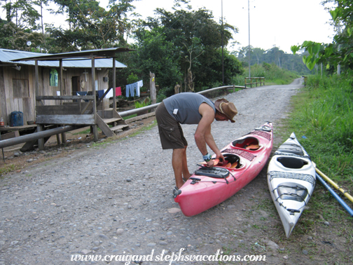 Felipe prepares the kayak