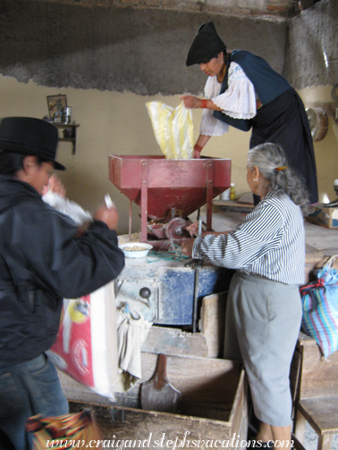 Rosa grinds corn in Quiroga