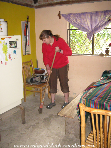 Sweeping the kitchen