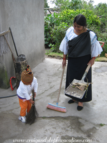 Sisa helps Rosa to sweep the patio